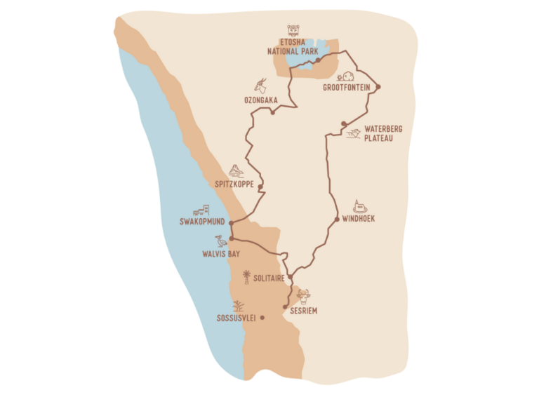 Carte zoom Namibie itinéraire ouest