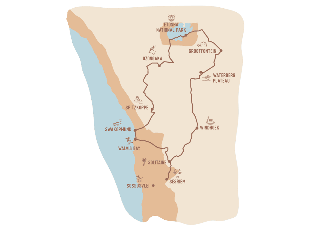 Carte zoom Namibie itinéraire ouest